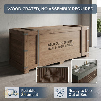 60''-96'' Double Bathroom Vanity with Sink Geometric Wood Panels Floating Design Dual