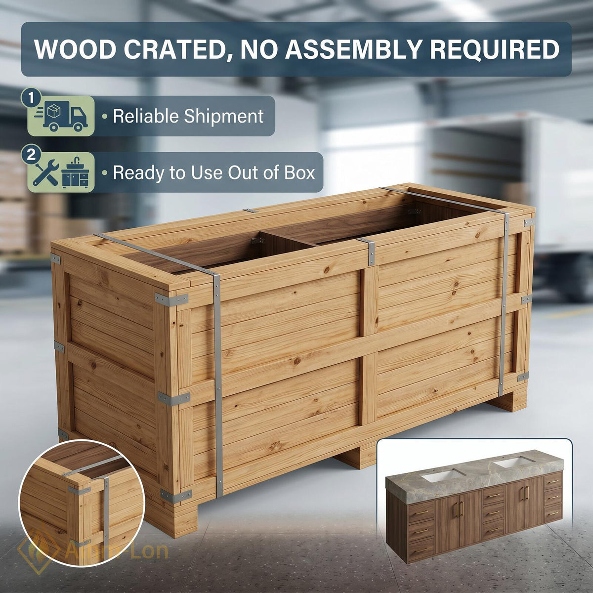 80''-96'' Double Bathroom Vanity with Sink Floating Double Grain Finish Slatted Center