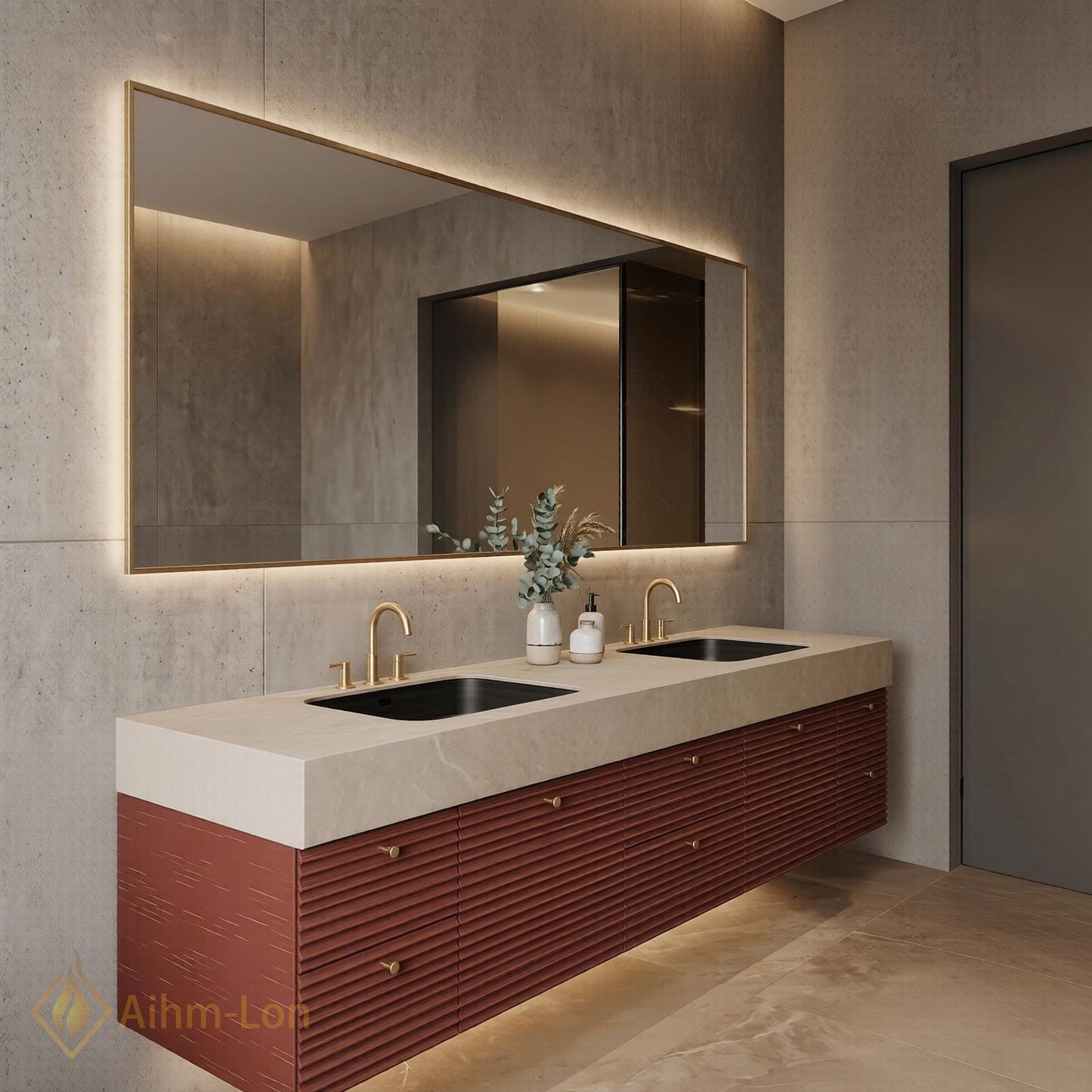 60''-96'' Double Bathroom Vanity with Sink Warm Slatted Drawers Countertop Open Shelving
