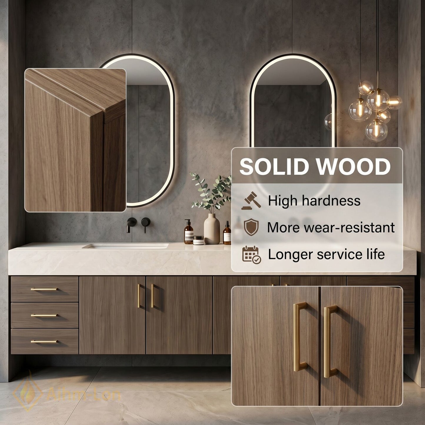 60''-96'' Double Bathroom Vanity with Sink Floating Basin Design Backlit Mirrors Veneer