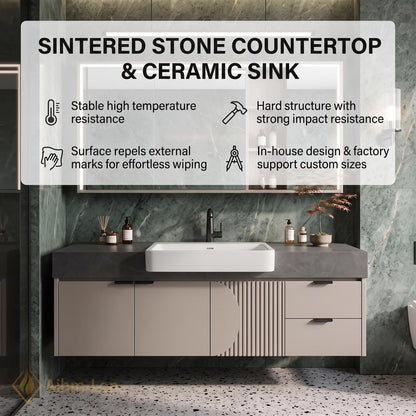 36''-110'' Double Bathroom Vanity with Sink Wall-Mounted Fluted Panel Detail