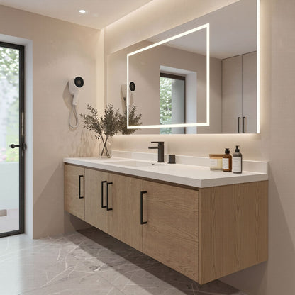 36''-64'' Single Bathroom Vanity with Sink Floating Light Wood Grain Mirror Cabinet