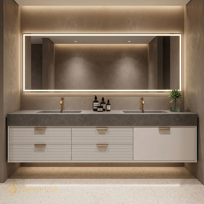 60''-96'' Double Bathroom Vanity with Sink Grey Modern Stone Texture Top Ribbed