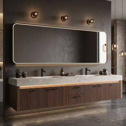 70''-96'' Modern Bathroom Vanity with Sink Double Sink Floating Wood Grain Storage Drawers