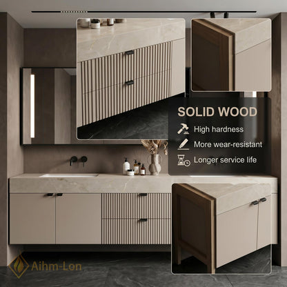 60''-96'' Bathroom Vanity with Sink Floating Double Ribbed Drawers Stone Textured Finish