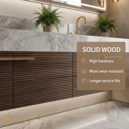 60''-96'' Double Bathroom Vanity with Sink Spacious Mirror Cabinet Luxurious Marble Top