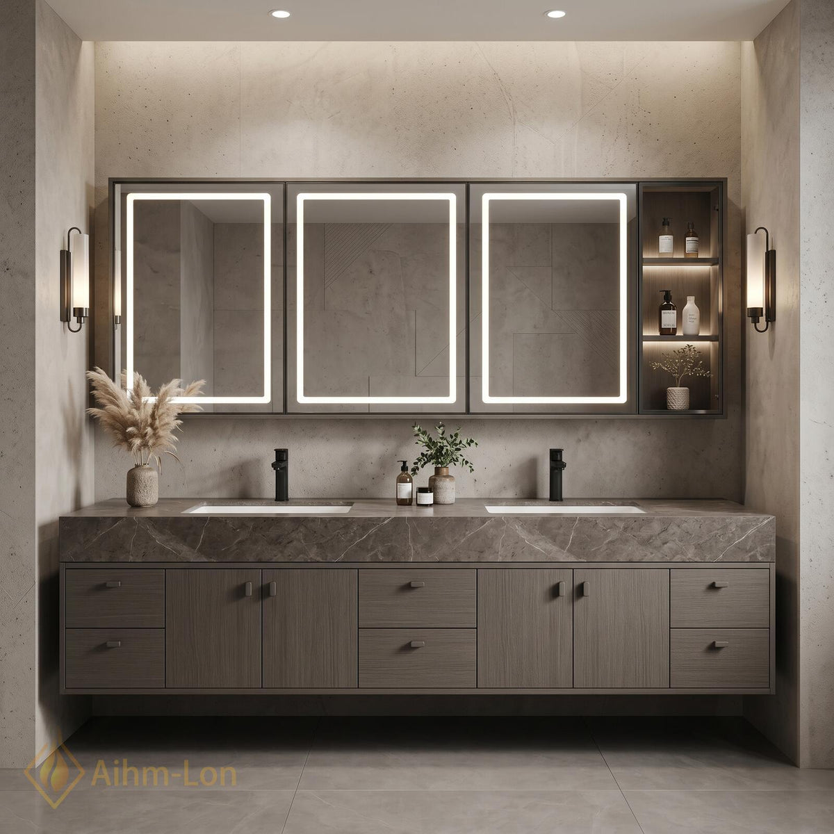 76''-96'' Double Bathroom Vanity with Sink Wall-Mounted Woodgrain Finish Grain Finish Mounted