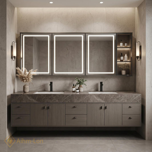 76''-96'' Double Bathroom Vanity with Sink Wall-Mounted Woodgrain Finish Grain Finish Mounted
