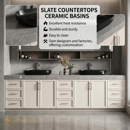 60''-96'' Double Bathroom Vanity with Sink Modern Stone-Look Floating Wall-Mounted Spacious Frame