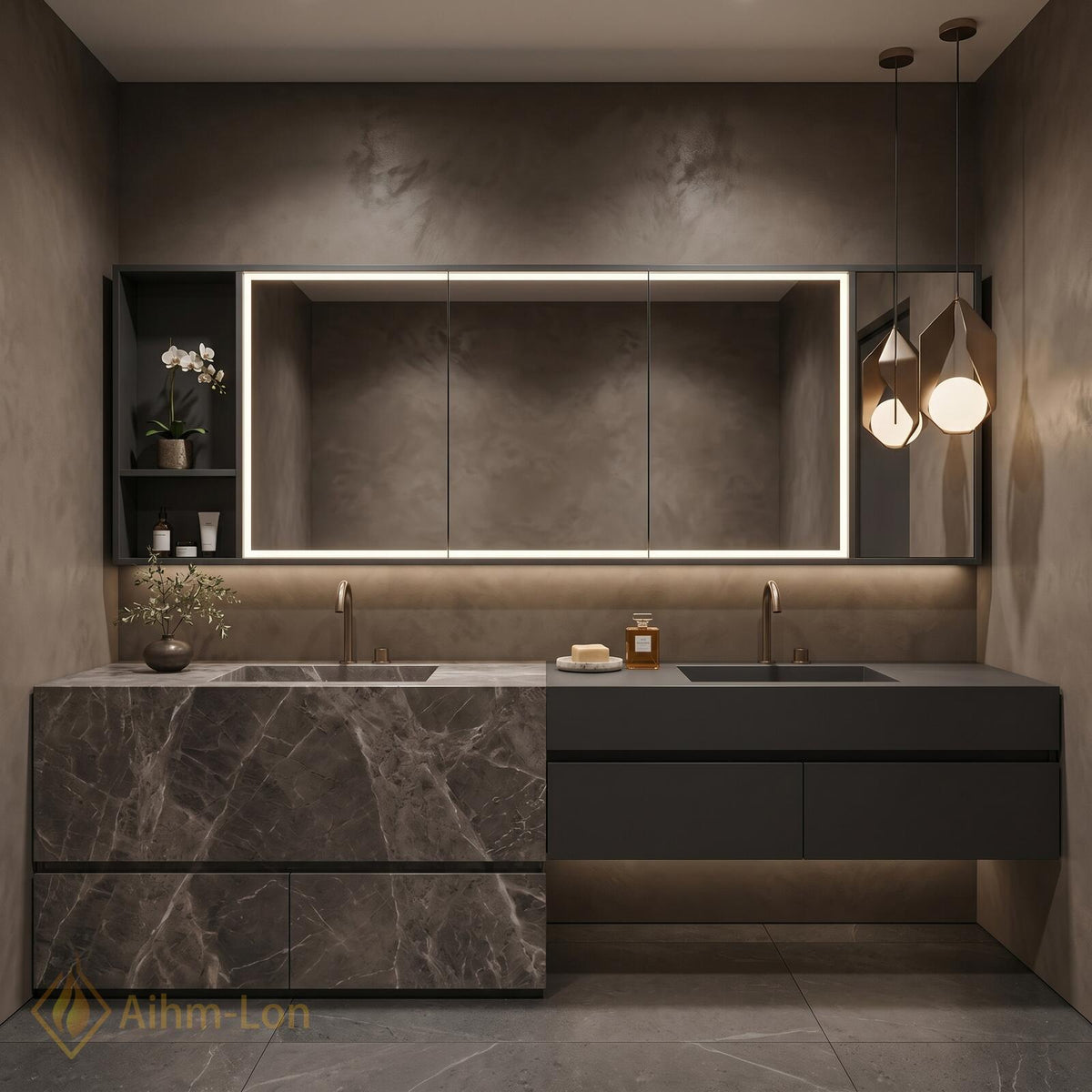 60''-96'' Double Bathroom Vanity with Sink Split Countertop Integrated Mirror Cabinet Shelving