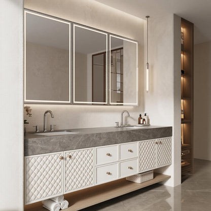 70''-96'' Modern Bathroom Vanity with Sink Double Sink Quilted Doors Quartz-Effect Storage Cabinet