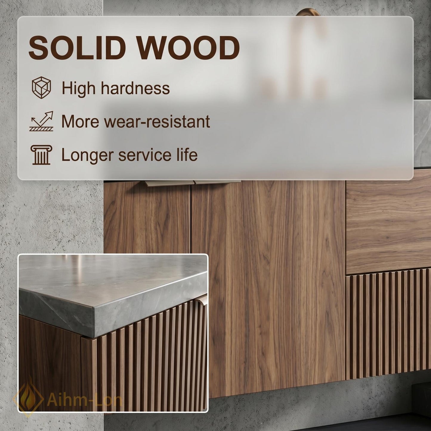 60''-96'' Double Bathroom Vanity with Sink Dark-Walnut Floating Basin Slatted-Panel