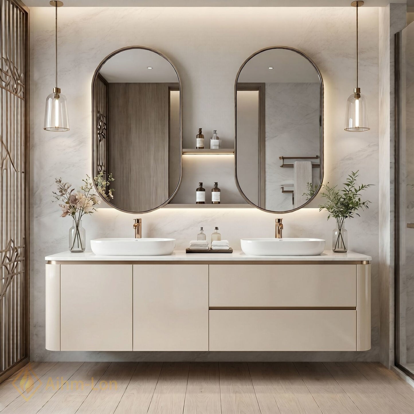 60''-96'' Double Bathroom Vanity with Sink Floating Matte Cream Wide Countertop Space