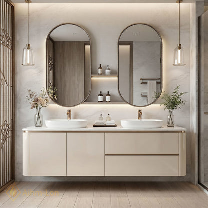 60''-96'' Double Bathroom Vanity with Sink Floating Matte Cream Wide Countertop Space