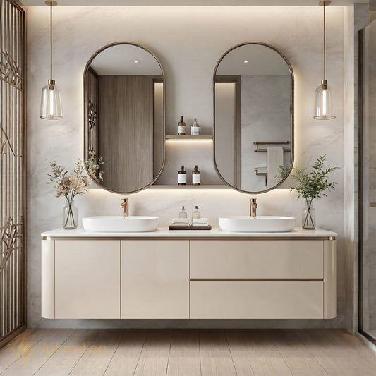 60''-96'' Double Bathroom Vanity with Sink Floating Matte Cream Wide Countertop Space