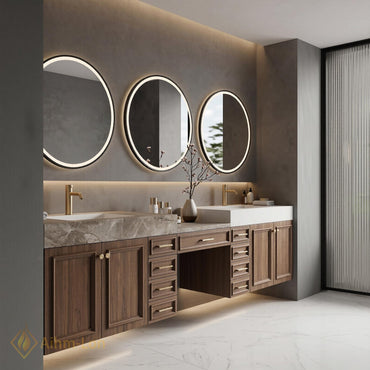 60''-96'' Double Bathroom Vanity with Sink Walnut Floating Modern Triple Woodgrain Finish