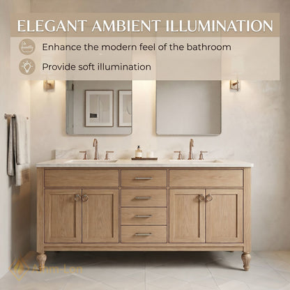 70''-96'' Double Bathroom Vanity with Sink Marble-Style Light Oak Cabinet Storage