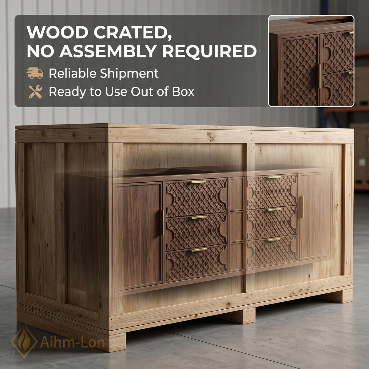60''-96'' Double Bathroom Vanity with Sink Carved Lattice Drawers Dark Wood Wide Storage