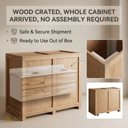 60''-96'' Modern Bathroom Vanity with Sink Floating Undermount Wide Counter Solid Wood