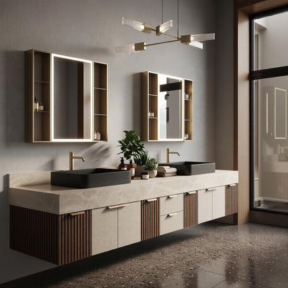60''-96'' Double Bathroom Vanity with Sink Contemporary Floating Stone Top Open Shelving