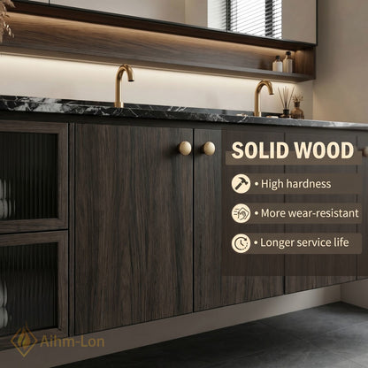 60''-96'' Modern Bathroom Vanity with Sink Double Sink Dark Wood Grained Floating Cabinet