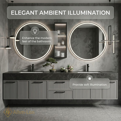 60''-96'' Bathroom Vanity with Sink Vertical Slatted Doors Slate Texture Top Floating