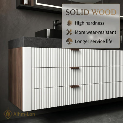 60''-96'' Double Bathroom Vanity with Sink Textured Vertical Drawers Dark Stone Top