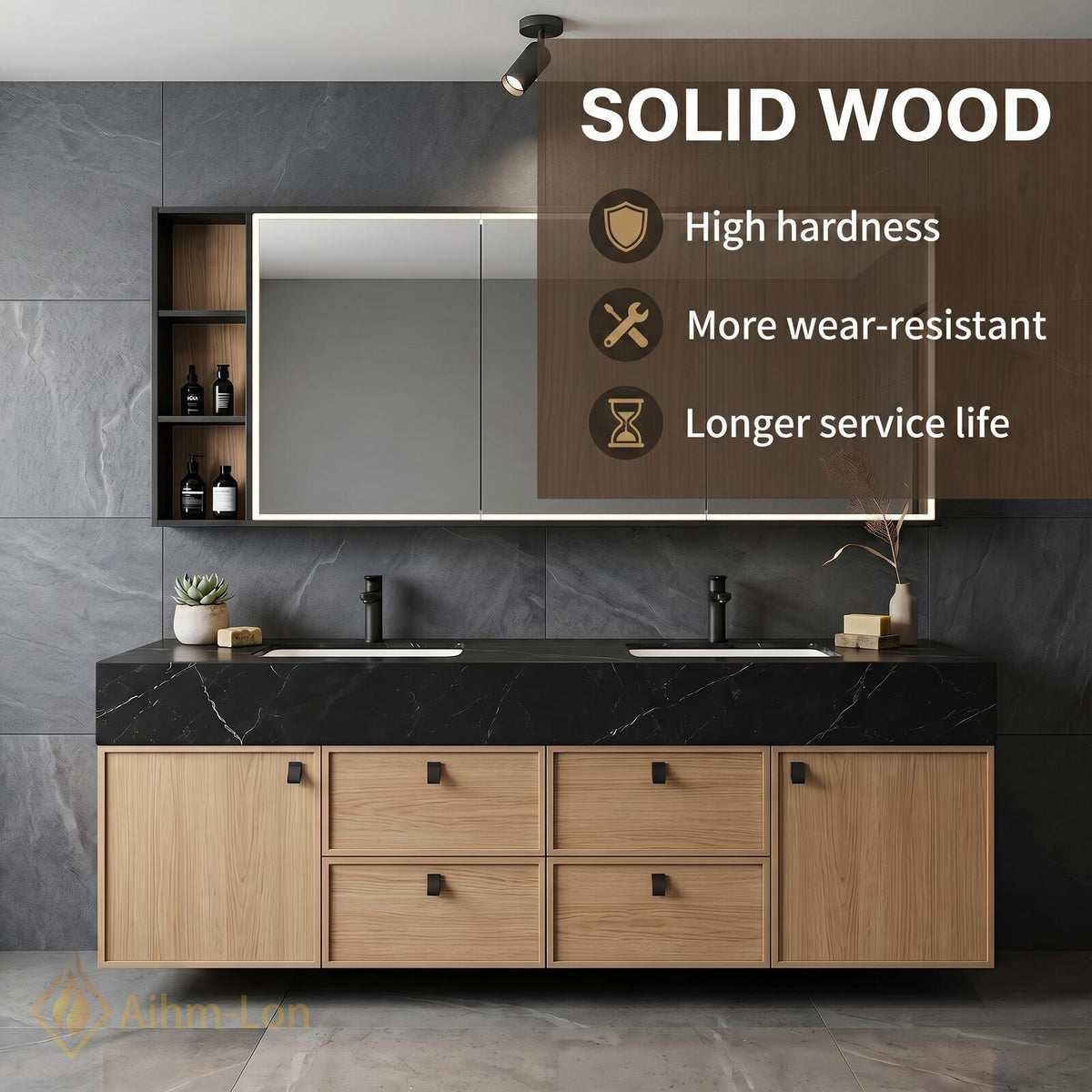 60''-96'' Double Bathroom Vanity with Sink Floating Light Wood Finish Mirror Cabinet