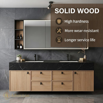 60''-96'' Double Bathroom Vanity with Sink Floating Light Wood Finish Mirror Cabinet