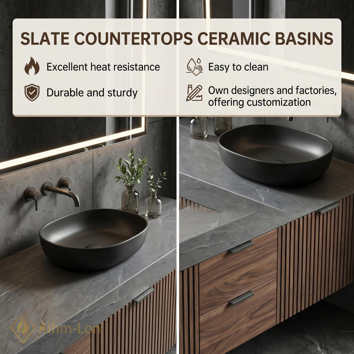 60''-96'' Double Bathroom Vanity with Sink Modern Dark Walnut Slatted Panel Floating