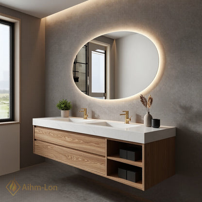 60''-96'' Double Bathroom Vanity with Sink Marble-Effect Top Solid Wood Storage Drawers