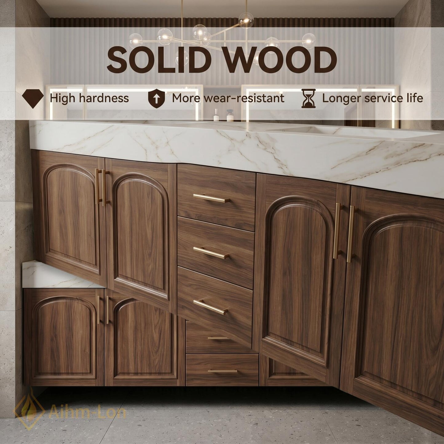 72''-96'' Double Bathroom Vanity with Sink Modern Floating Top Doors Slatted-Panel