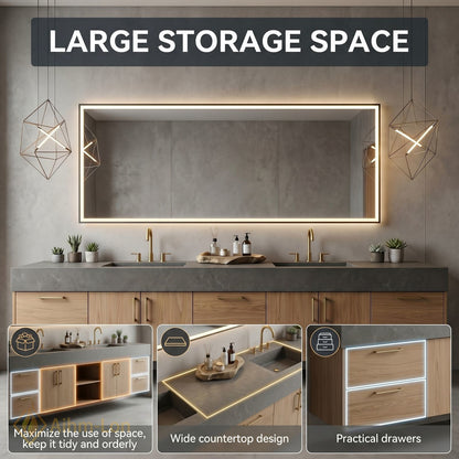 78''-96'' Double Bathroom Vanity with Sink Grey Floating Modern Design Slate Solid