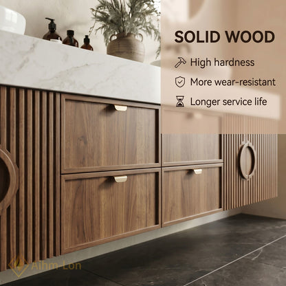 78''-96'' Double Bathroom Vanity with Sink White-Marble White Modern Vanities Grooved Wood