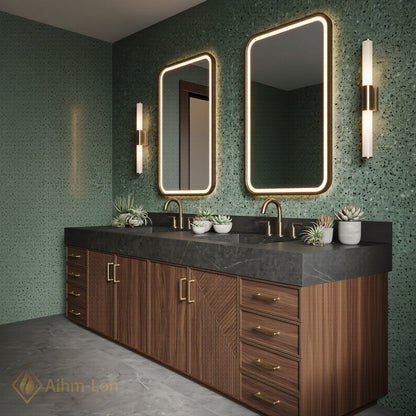 76''-96'' Double Bathroom Vanity with Sink Geometric Door Details Geometric Wood Dark