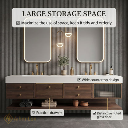 70''-96'' Double Bathroom Vanity with Sink Floating Solid-Wood Elegant Wide Top Frameless