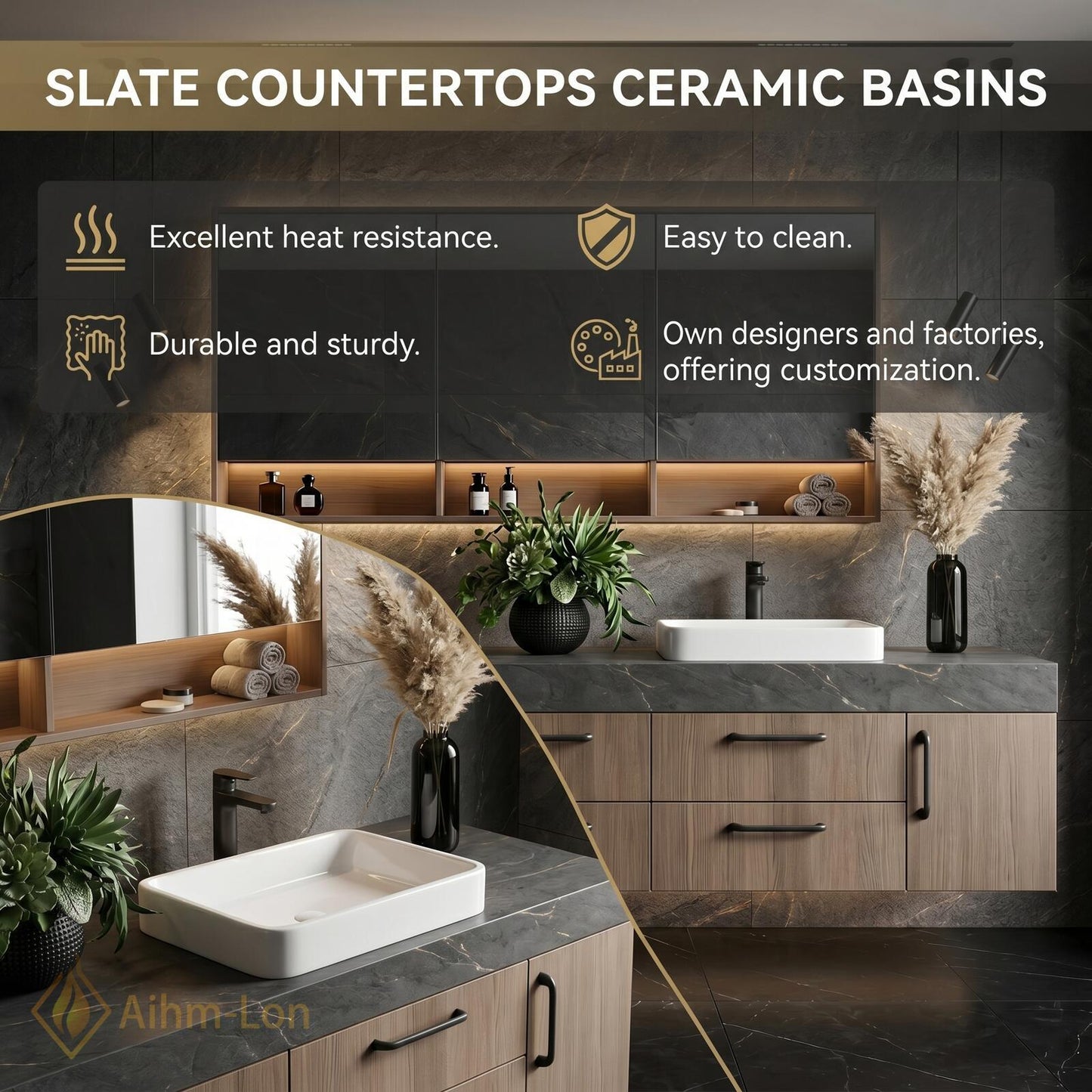 72''-96'' Double Bathroom Vanity with Sink White Modern Floating Marble-Top Large