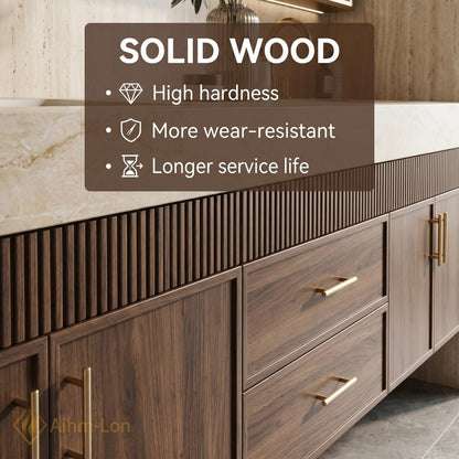 60''-96'' Double Bathroom Vanity with Sink Fluted Front Paneling Warm Wood Spacious Finish