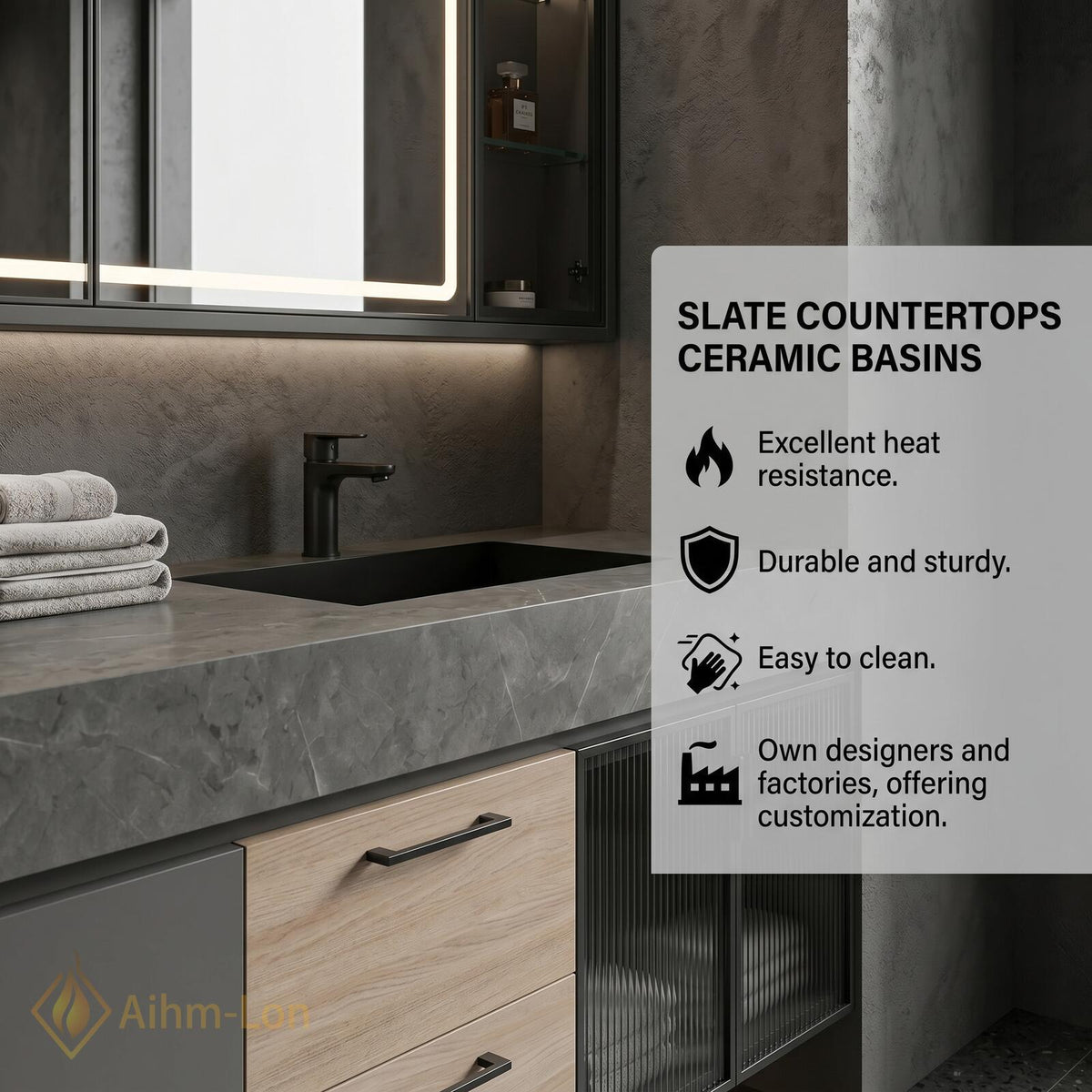 60''-96'' Double Bathroom Vanity with Sink Ribbed Panel Matte Dark Finish