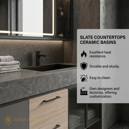 60''-96'' Double Bathroom Vanity with Sink Ribbed Panel Matte Dark Finish