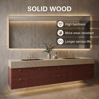 60''-96'' Double Bathroom Vanity with Sink Warm Slatted Drawers Countertop Open Shelving