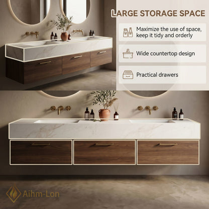 60''-96'' Double Bathroom Vanity with Sink White-Marble White Floating Modern Vanities Texture