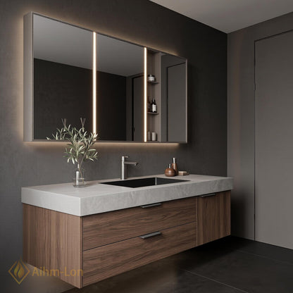 36''-110'' Modern Floating Bathroom Vanity with Sink Sintered Stone Top Hidden Drawers