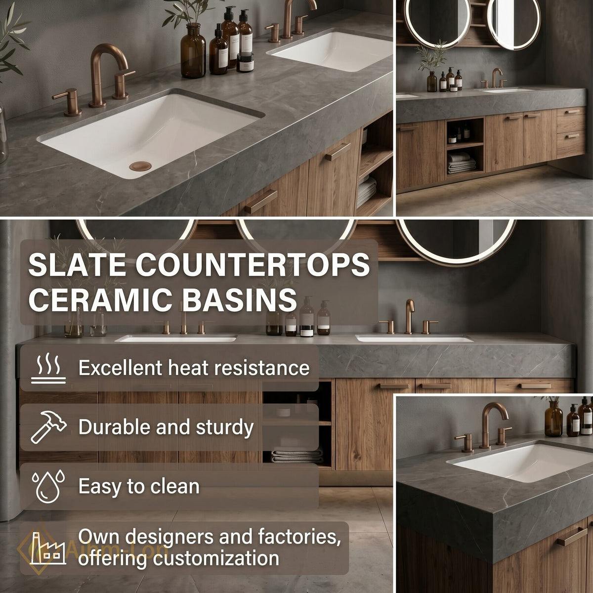 78''-96'' Double Bathroom Vanity with Sink Dark Walnut Open Shelving Slatted Panel
