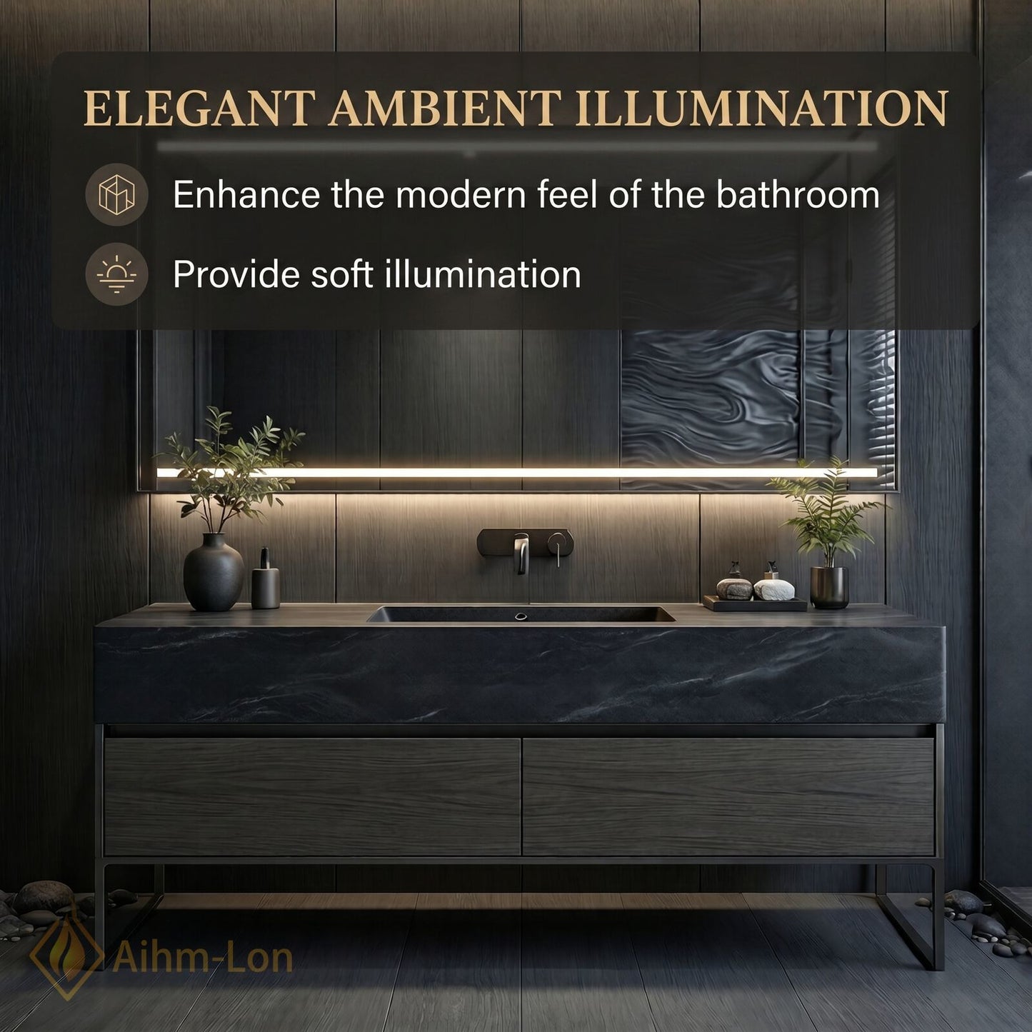 36''-64'' Modern Bathroom Vanity with Sink Grey Stone Veining Wood Grain Base