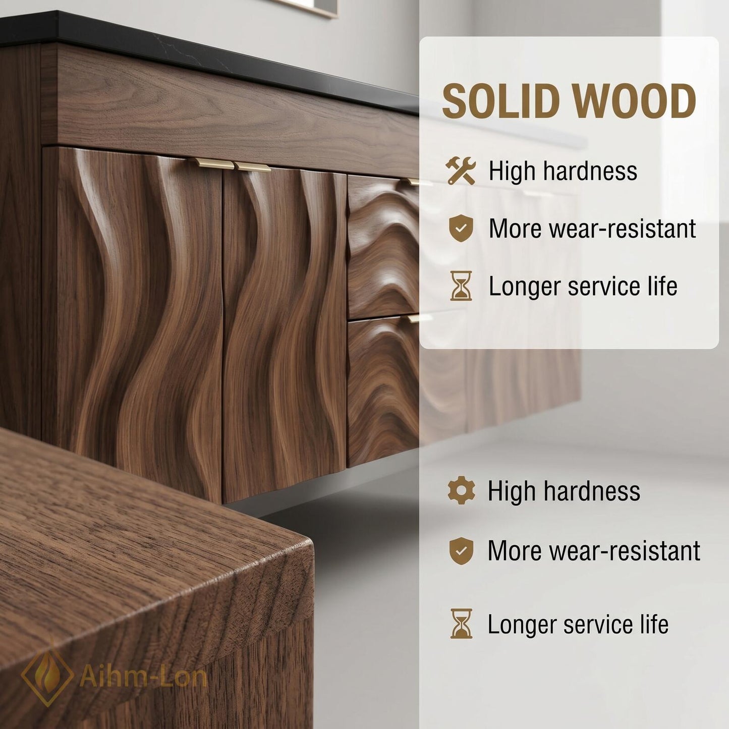 70''-96'' Bathroom Vanity with Sink Modern Floating Wavy Wood Grain Doors Dark