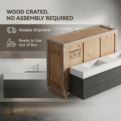 60''-96'' Double Bathroom Vanity with Sink Floating Double Charcoal Finish Slatted Front