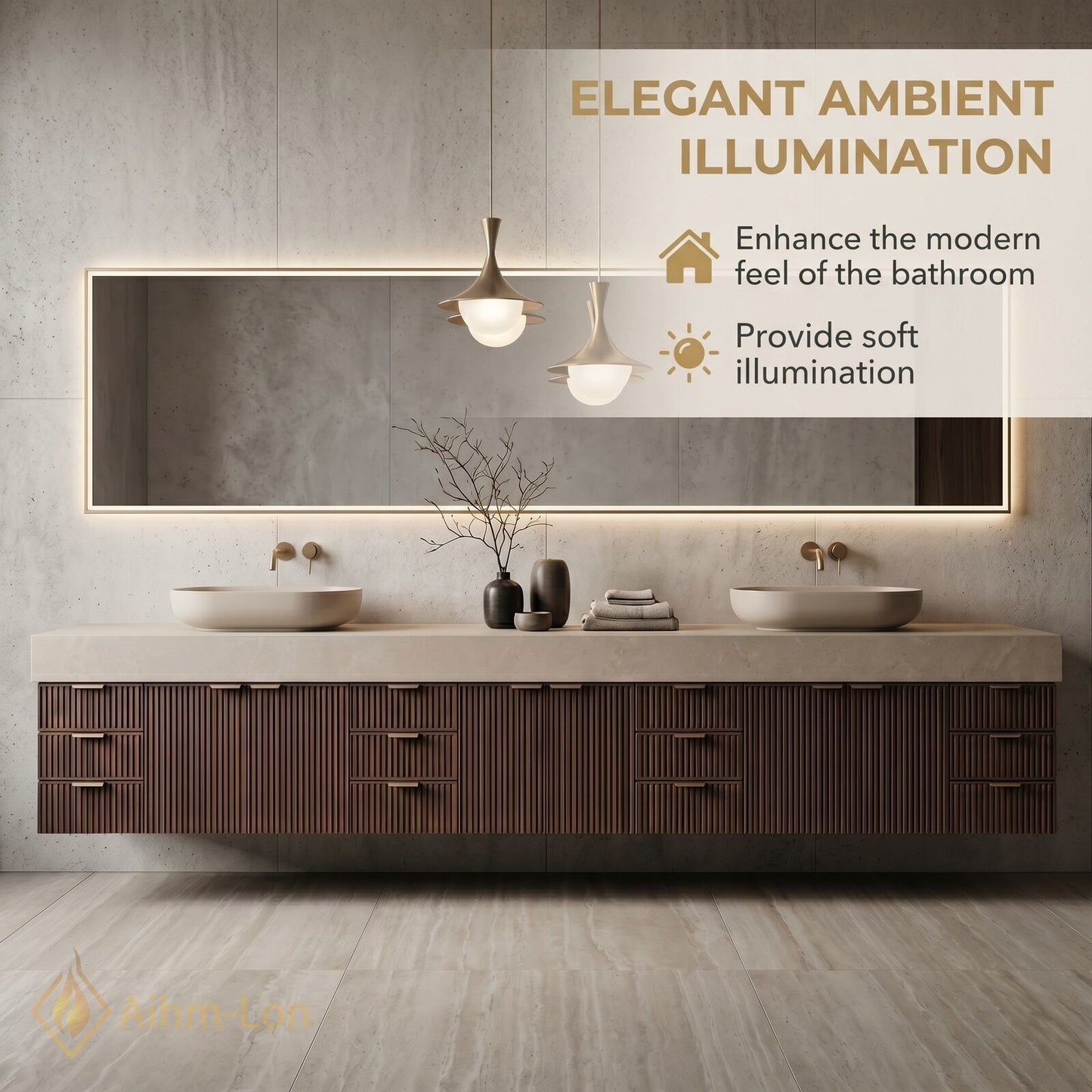 88''-96'' Double Bathroom Vanity with Sink Floating Modern Solid-Wood Stone-Top Storage Drawers