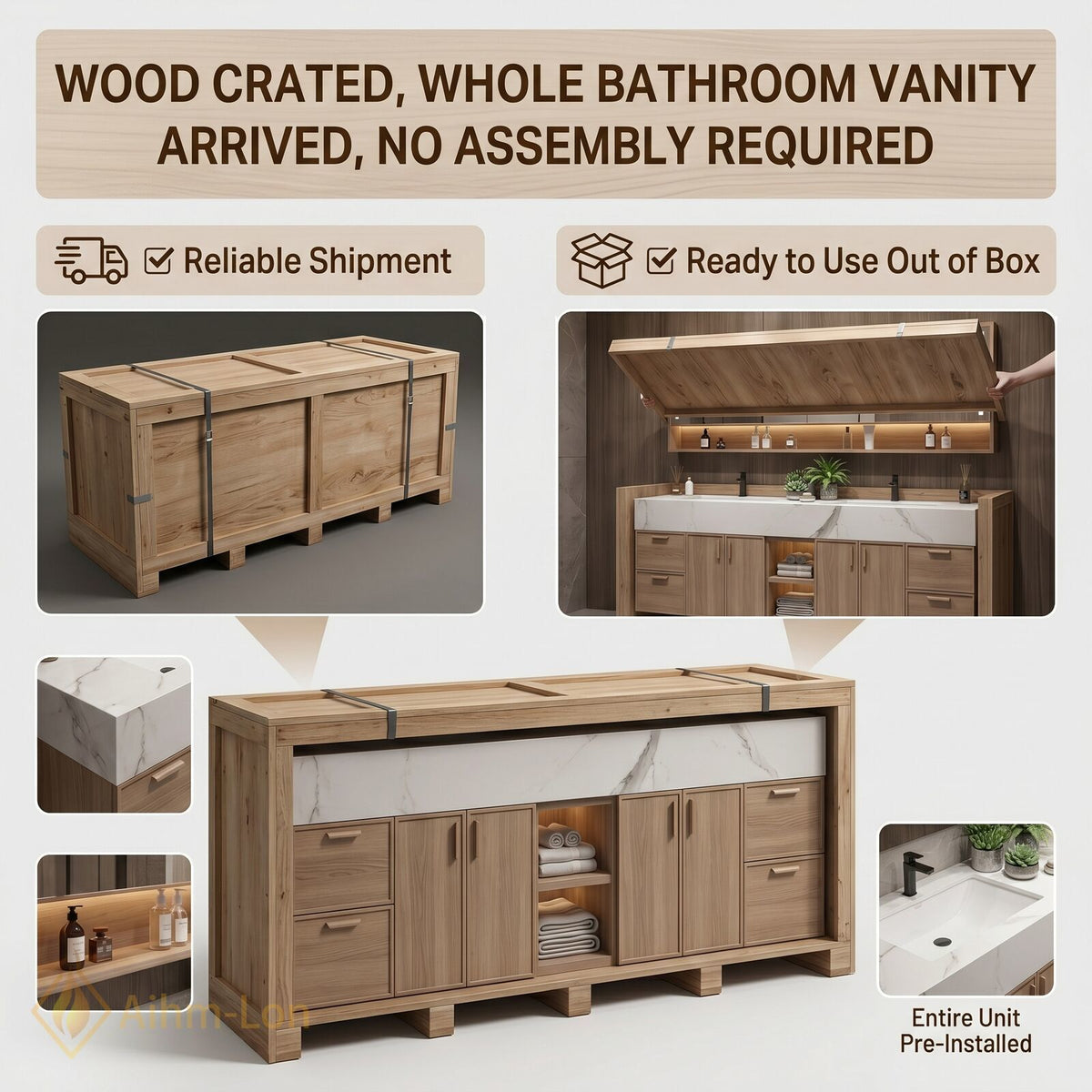 76''-96'' Double Bathroom Vanity with Sink Floating Wall-Mounted Cabinetry Mounted Solid Wood