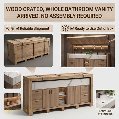 76''-96'' Double Bathroom Vanity with Sink Floating Wall-Mounted Cabinetry Mounted Solid Wood